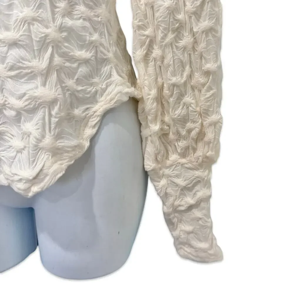 Anthropologie BTFL Life Ivory Textured Popcorn Bishop Sleeve Blouse Sz S NEW Tag